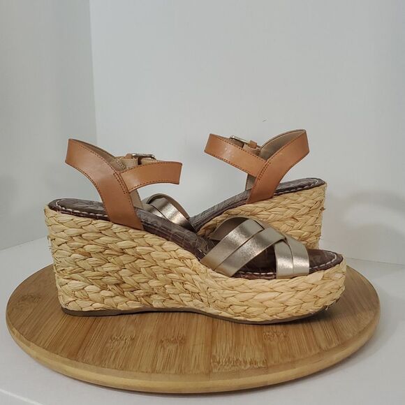 Sam Edelman Darline Espadrille Platform Wedge Sandals Metallic Gold Size 8 - Picture 7 of 10
